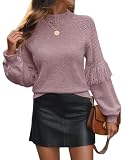 JINKESI Women's 2024 Fall Winter Pullover Sweater Long Sleeve Crew Neck Casual Outfits Knit Sweater Tops Gray Purple-Large