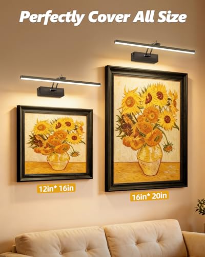 Image of 16inch Picture Lights for Wall, 5200mAh Battery Operated Art Light with Remote, 6 Color Temperature, Dimmable Metal Lights for Pictures On Wall for Living Room Bedroom Hallways Black 2 Pack