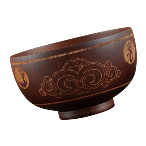 Uonlytech Ciotola in Legno Intagliato con Motivo Tradizionale Grande Scodella per Zuppa e Riso Stile Etnico per Cucina e Ristorante