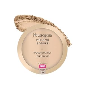 Neutrogena Mineral Sheers Loose Powder Makeup Foundation, Lightweight Face Makeup, Sheer to Medium Buildable Coverage, Sensitive Skin Foundation with Vitamins A, C, & E, Natural Ivory 20, .19 oz