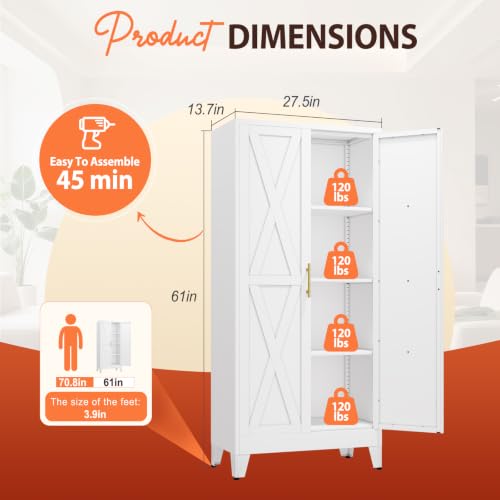 Image of PAOFIN 61 inch H Kitchen Storage Cabinet with Doors | Freestanding Pantry Cabinet,Farmhouse Food Storage Cabinets,Tall Cabinets for Kitchen, Dining Room, Living Room(White)