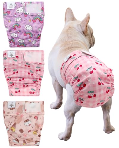 Image of CuteBone Washable Dog Diapers Female No Tail Hole 3 Pack Reusable Doggie Period Training Pants for Docked-Tail Frenchie French Bulldog Boston Terrier Without Tail WWD29XS