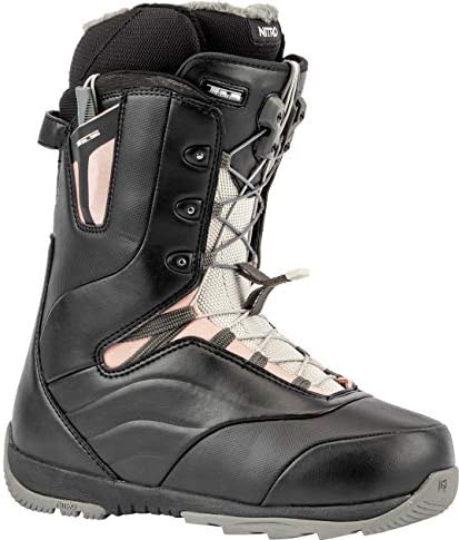 Nitro Snowboards Women's Crown TLS '20 All Mountain Freeride Freestyle Speed Lacing System Boat Snowboard Boat, Black/Rose, 23.5