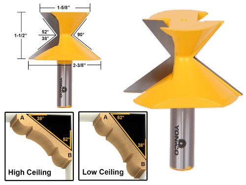 Yonico 16143, Crown Molding Router Bit, 52 Deg./38 Deg. Crown Molding Spring Angle Cutter, 1/2" Shank - Image 3
