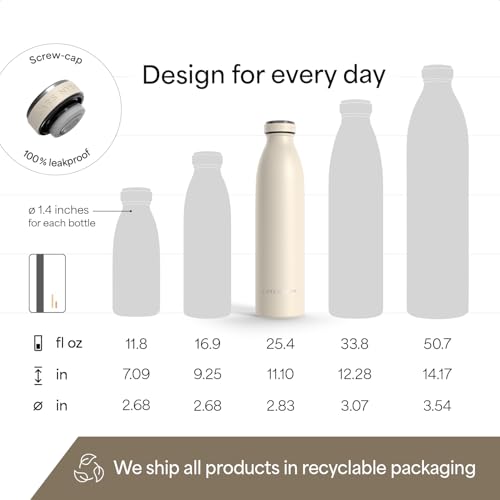 Image of LARS NYSOM Stainless Steel Insulated Water Bottle 12oz 17oz 25oz 34oz 51oz | Insulated Thermo Flask for Hot and Cold Beverages | Leakproof Drinking Bottle (Cream Beige, 25.4oz)