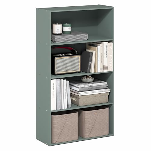 Image of Furinno PASIR Book Shelf, 3-Tier Bookshelf, Storage Shelves Bookcase, 9.7 x 23.7 x 31.5, for Living Room, Bedroom, Home Office, Sage Green