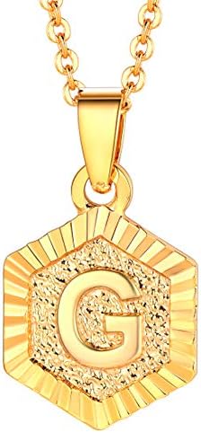 U7 A-Z 26 Initial Letters Hexagon/Square Shape Pendant Necklace for Men Women, with Adjustable Chain, Customizable, 18K Gold/Platinum Plated Tones, Send Gift Box