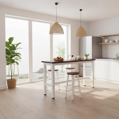 Mesa de desayuno con marco de metal resistente, 160 x 40 x 100 cm, 2,5 cm de grosor, capacidad de 150 kg, ideal para el hogar, cocina, comedor y pub, elegante acabado blanco