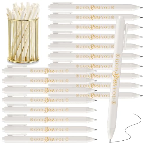 Ireer 36 Pcs First Communion Favors for Guests God Bless You Pens Bulk Mother's Day Church Gifts Christian Pens Baptism Party Favors Religious Gifts for Women Church Writing Supplies(White)