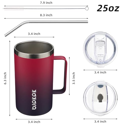 Image of BJPKPK 25oz Insulated Coffee Mug with Handle, Stainless Steel Travel Mug | Keeps Drinks Hot & Cold, Double Wall Vacuum, 2 Lids Included, BPA-Free Coffee Tumbler for Home, Office & Travel