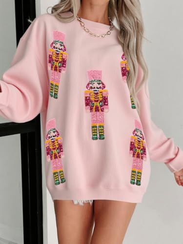 Sequin Nutcracker Pink Oversized Christmas Sweatshirt - Image 2