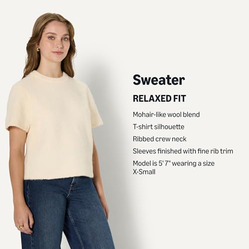 Image of Amazon Essentials Women's Relaxed-Fit Faux Mohair Short Sleeve Sweater Top