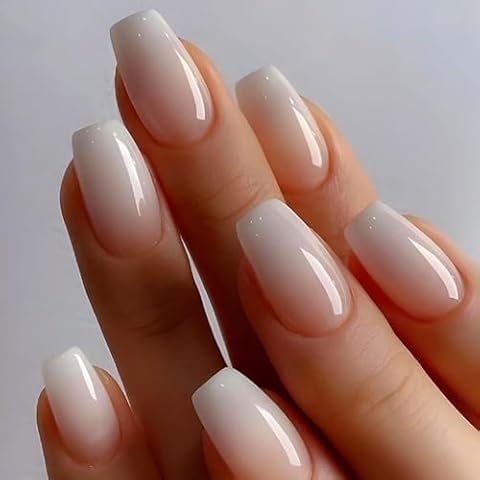 CoolNail Ombre Pink Coffin French Fake Nails Ballerina Gradient Press On Coffin False Faux Ongles Nails Tips Daily Office Finger Wear Cover