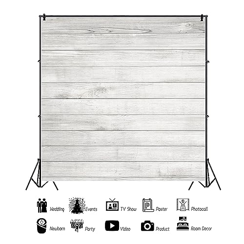 YongFoto 8x8ft Vinyl White Wood Backdrops for Photography Light Gray Rustic Wooden Board Photo Background Crafts Party Wall Picture Taking Photo Studio Props - Image 3