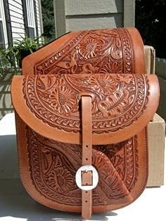 Horse Saddle Bag Cowhide Genuine Leather Western Equestrian Trail Tooling Carving Horse Saddle Bag Tooled Carved Pack Equipment Horse Saddle Bags Size: 10” L x 10” W x 3 ½” D inches, CRVD97