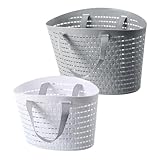 ARTSEWPLY 2 piezas Cesto de Plástico Perforado para Ropa Sucia y Ducha de Unidades Blanco Pequeño y Gris Mediano Cesta Portátil con Asa para Almacenamiento Baño Lavadero y Dormitorio Diseño