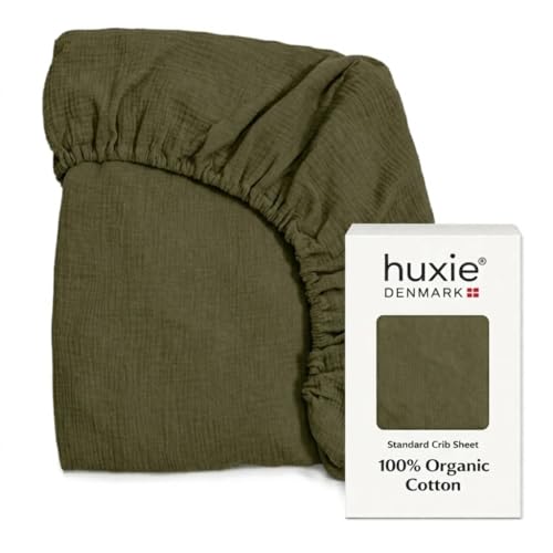 Huxie Crib Sheets Organic Cotton Muslin Fitted Crib Sheet Standard Size for Baby Boy and Baby Girl 28 x 52 Ultra-Soft and Breathable. (Sage Green)