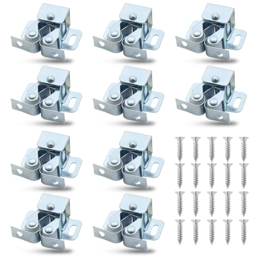 Cionyce 12 Pcs Double Roller Catch Cabinet Latches with Spear, Adjustable Catch Hardware for Kitchen Cabinet Door, Closet, Cupboard, Furniture with Easy Installation (Silver)