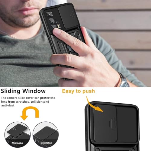 Image of Heavy Duty Back Case Cover for Moto Edge 20 Pro 5G, Shockproof Moto Edge 20 Pro Back Cover, Ring Case with Kickstand and Camera Protection Shutter - Black
