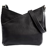  LECONI Schultertasche Damentasche Natur weiche Ledertasche Umhängetasche Handtasche Damen Leder 32x29x3cm schwarz LE0065-buf