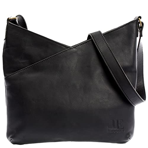LECONI Schultertasche Damentasche Natur weiche Ledertasche Umhängetasche Handtasche Damen Leder 32x29x3cm schwarz LE0065-buf