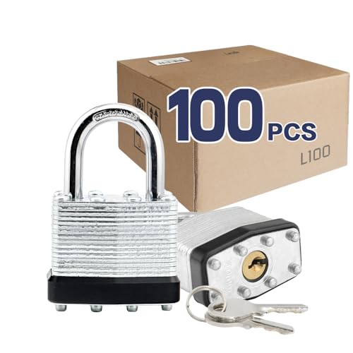 LanuBe Lock Laminated keyed Padlock (1-9/16″, 40mm), keyed Alike Locks, Normal Shackle,Marked Black Plastic Hoop, Pack of 100