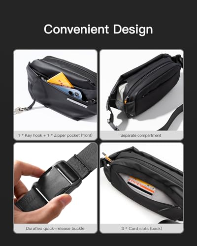 Image of Inateck Sling Bag X, Multi-pocket Crossbody Shoulder Chest Bag with Adjustable Shoulder Strap, Water-resistant Waist Fanny Pack for Men, Women, Travel, Daily Use, Cycling, Hiking, Black, Small