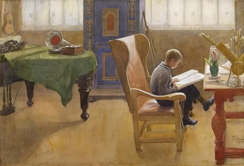 Toile impression d'art Esbjorn dans le coin d'etude par Carl Larsson tableau decoration premium