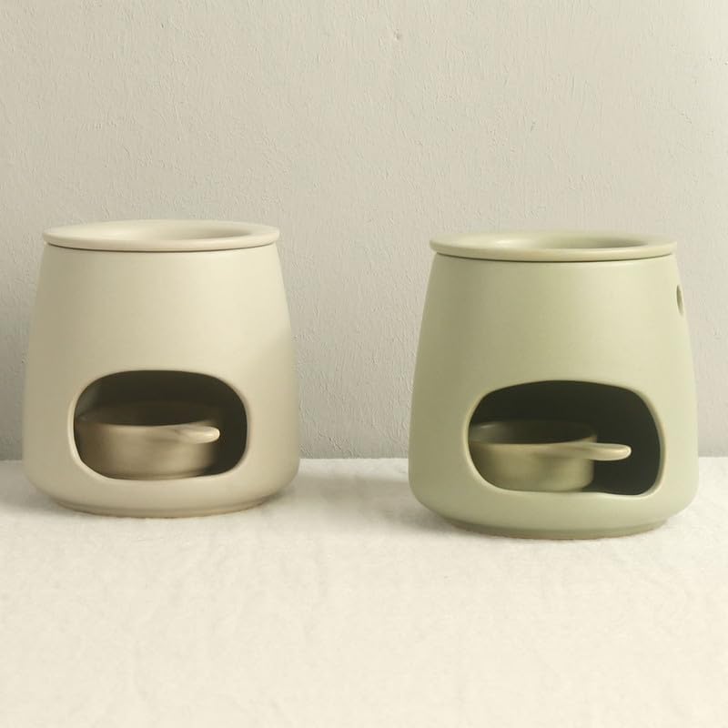 Matte Beige Ceramic Wax Melt Warmer with Speckled Finish, Tealight Candle Oil Burner for Essential Oils & Wax Melts, Minimalist Aromatherapy Diffuser for Bedroom Modern Home Decor (Vintage White)