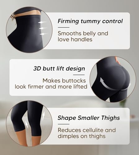 Suprenx Compression Capri Leggings for Women Tummy Control Shapewear Pants High Waisted Trainer Leggings Thigh Slimmer Black