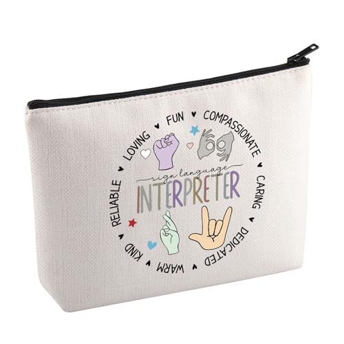 ASL Interpreter Appreciation Cosmetic Bag Sign Language Teacher Makeup Bag Best Interpreter Ever Gift Deaf Teacher Gift (WarmInterpreter Mup)