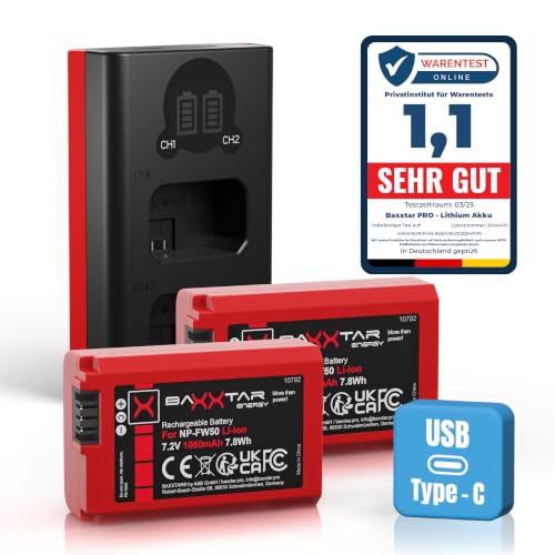 Baxxtar Kit 2X NP-FW50 Batterie 1080mAh & Chargeur 18592 USB-C Dual LCD