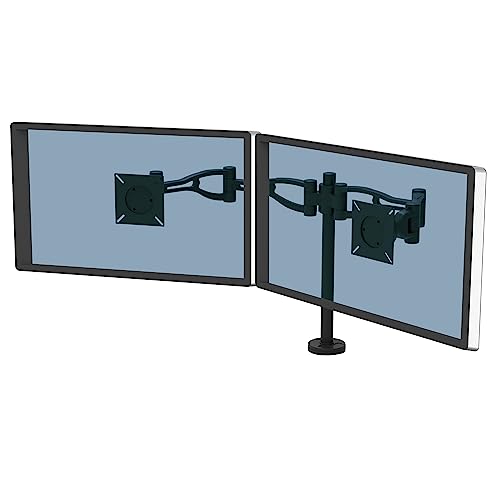 Fellowes Dual Monitor Arm - Vista Monitor Mount for 10KG 26 inch Screens - Ergonomic Monitor Arm Desk Mount - Tilt 37° Pan 180° Rotation 360°, VESA 75 x 75/100 x 100 - Black