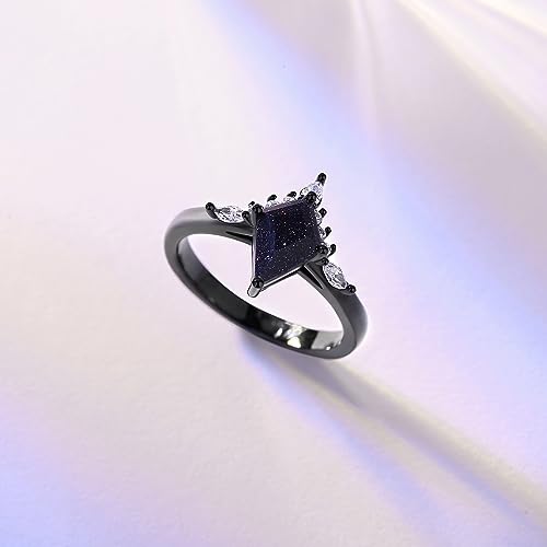 Gothic Black Wedding Band with Blue Sandstone - Unique Promise Rings for Women3