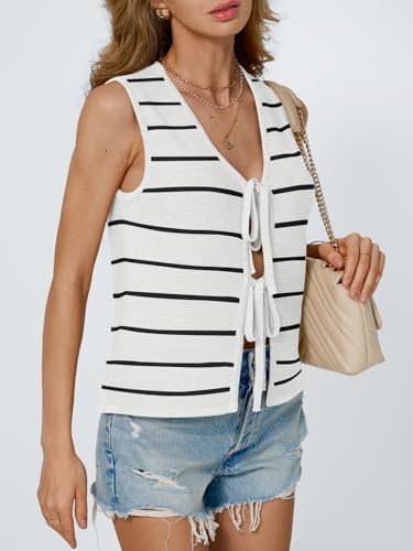 Image of LILLUSORY Womens Tie Front Tops Vacation Sweater Vest | Bohemian Style, Beach Resort Wear, Concert Western Outfits, Crochet Tops, Vacation Outfits, Cute Y2k Sleeveless 2026