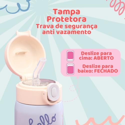 Garrafa de Água Inox Térmica Infantil 500mlCom Canudo Colorida (Branca)