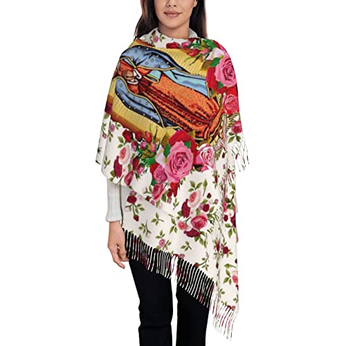 Puurbol Virgen de Guadalupe Women Blanket Scarf Shawls Virgin Mary Catholic Rose3