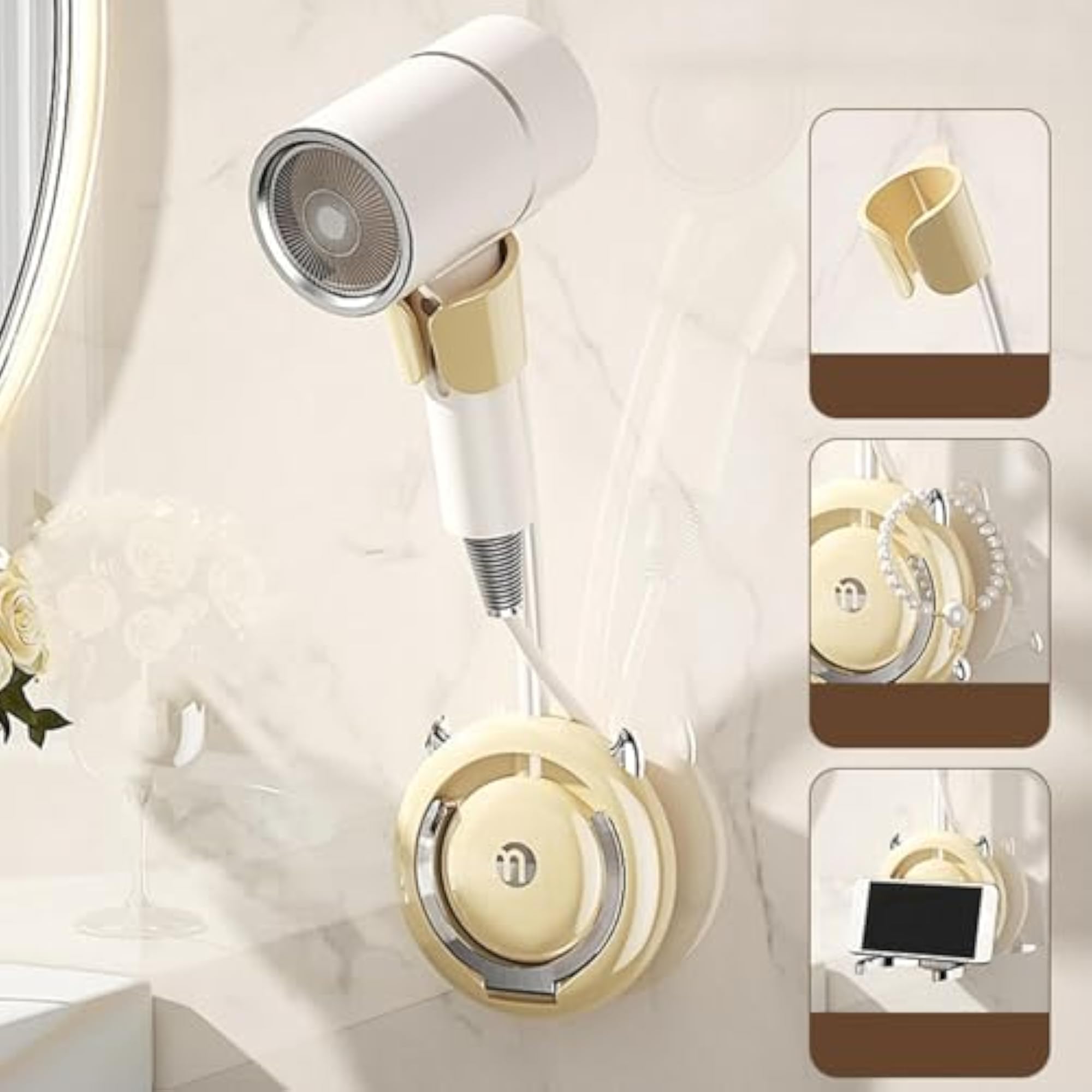 2xHair Dryer Wall Holder Lazy Racks