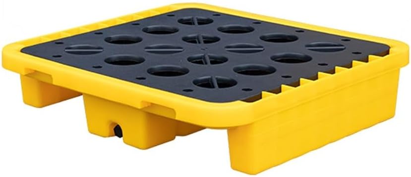 Spill Containment Pallet, Industrial Nestable Oil Drums Leak-Proof Tray, Kitchen Factory Garage Flat Top Grid Pad for Smaller Containers (Color : Yellow-1 Pack, Size : 28.3x28.3x6.3in)