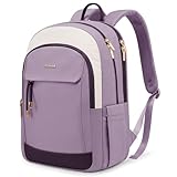 LOVEVOOK Mochila feminina para laptop de 15,6 polegadas, moderna com compartimento para laptop para faculdade, bolsas grandes resistentes à água, bolsa de viagem, bege, roxo