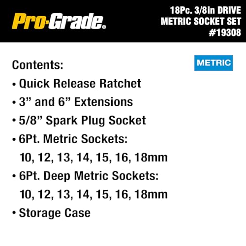 Image of Pro-Grade 18-Piece 3 /8-Inch Drive Metric Mechanics Tool Set, 19308