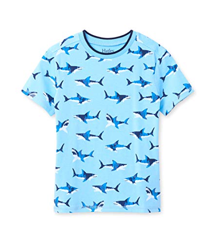 Hatley Boy's Short Sleeve Graphic Tees T-Shirt, Blue (Shark Frenzy 400), (Size:6 Years)