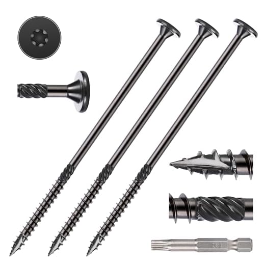 Bobibbi Heavy Duty Wood Screws #14 x 6, Star Drive Deck Screws, Rust Resistant Outdoor Screws for Log, Timber, Landscaping & Fence, 50 PCS, Black