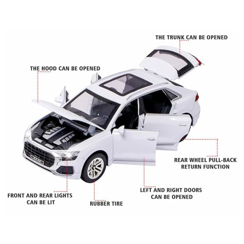 Image of New 1:32 Q8 Diecast Alloy Metal Pull Back Car with Openable Doors Music Sound and Light Vehicle Toy Car for Kids Boys (Red)