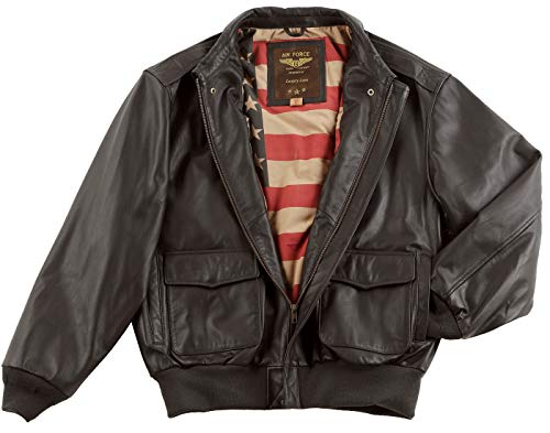 Landing Leathers Men Air Force A-2 Leather Flight Bomber Jacket with US Flag Lining (Also available in Big & Tall)