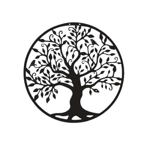 ウォールデコ 壁装飾 アイアン 生命の木 メタル壁装飾 アイアン ラウンド 壁飾り植物 木 枝 中空壁ウォールアート モダンガーデン 装飾屋内屋外庭園用 インテリア グリーンブランチ(30*30cm)