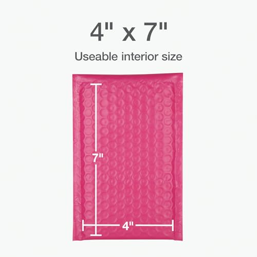 Image of Quality Park Bubble Mailers, 4 x 8 Shipping Envelopes, Self-Seal, Small Pink Padded Envelopes, Redi-Strip Peel Off Closure, 50 Per Box (QUA85917)