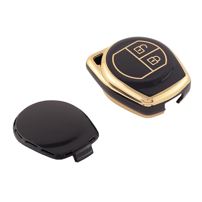 Image of Premium Metal Car Key Cover for 2 Button Smart Key Remote | Luxury Zinc Alloy Key Case with Protective Shell | Scratch Resistant Key Fob Protector | Black & Gold