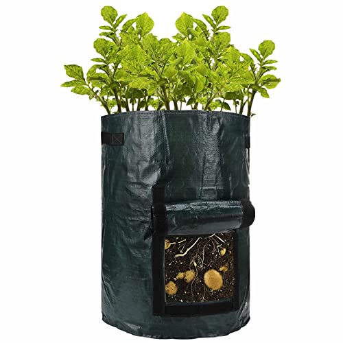 SUL 10 Gallon Potato Grow Bag Garden Plant Bags Pots with Window Flap & Handle Grow Bags for Potatoes, Tomato,Carrot Strawberry – Green 2 Pack
