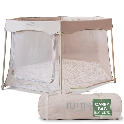 Tutti Bambini Baby Playpen - Foldable Playpen for Baby and Toddlers with Mesh Walls, Zip Door, Floor Mat & Travel Bag, 135 x 135 x 75 cm (Mushroom) - NEW 2025 Version option